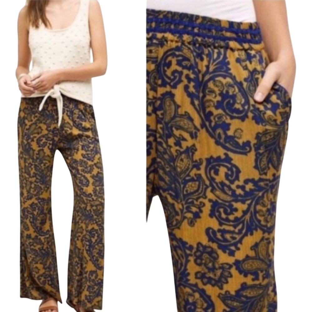 Anthropologie Exotic Palazzo‎ Pants Sz S BLUE GOLD Paisely Hei Hei Tana Bohemian